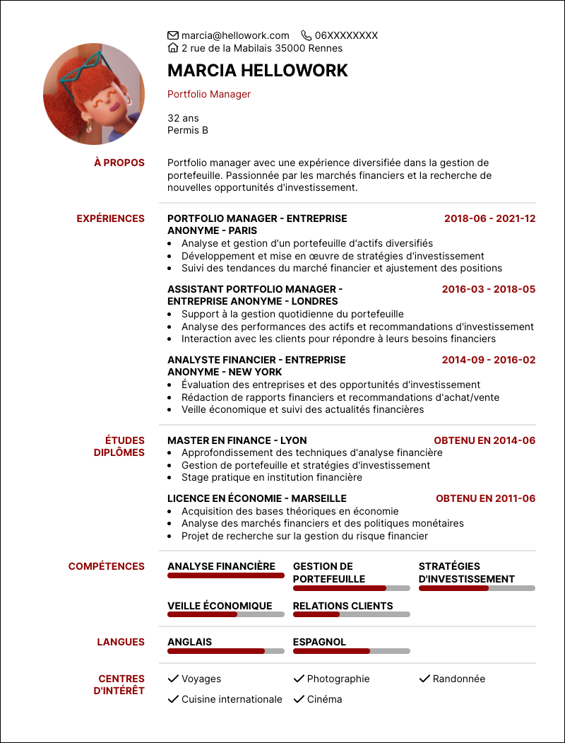 Exemple CV Portfolio manager