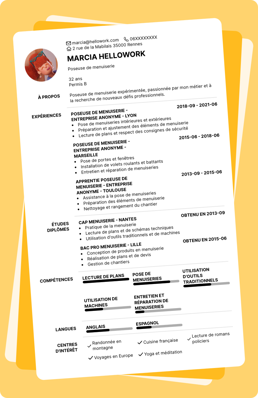 Modèle CV Menuisier poseur Exemple CV Menuisier poseur