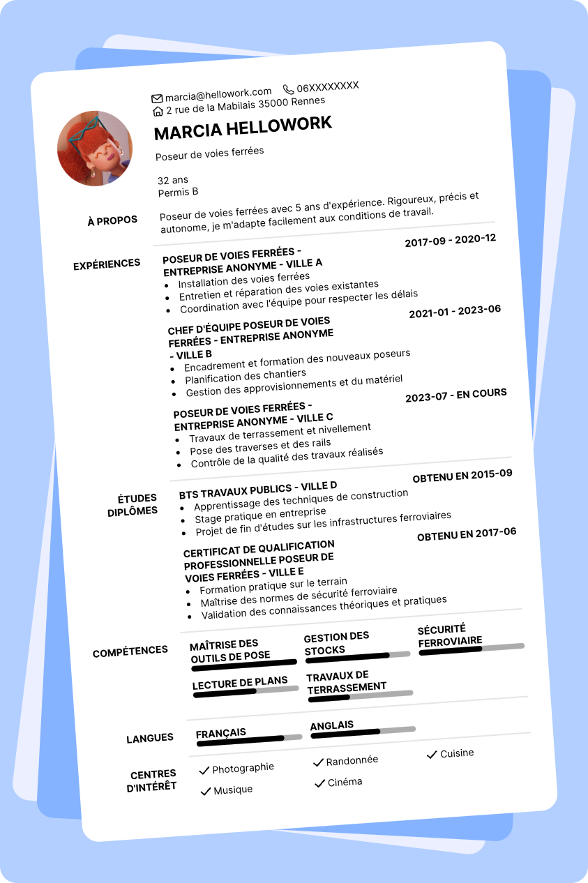 Exemple CV Poseur de voies ferrées