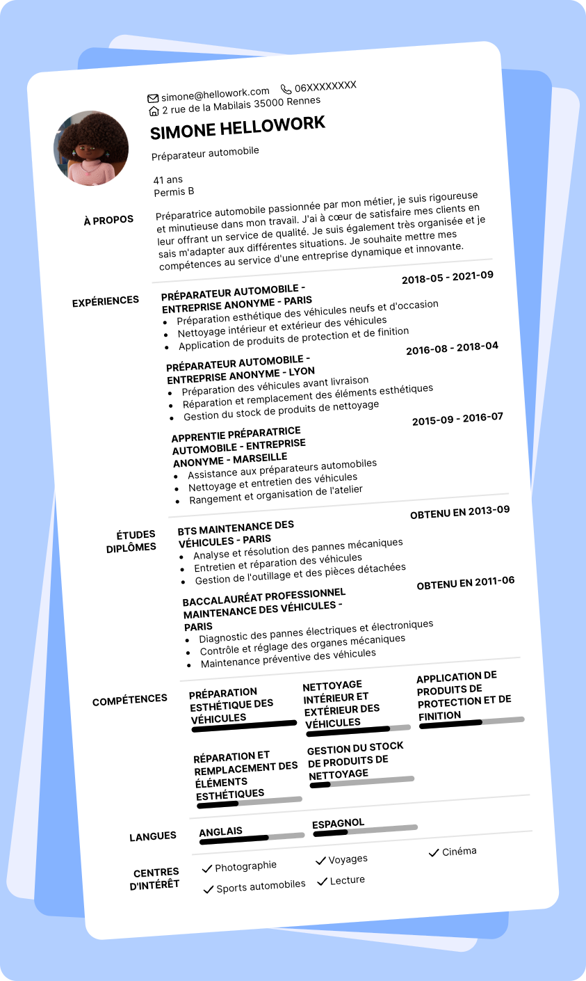 Modèle CV Préparateur automobile Exemple CV Préparateur automobile