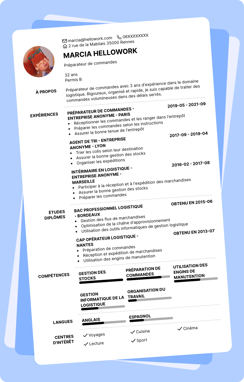 Modèle CV Préparateur de commande Exemple CV Préparateur de commande