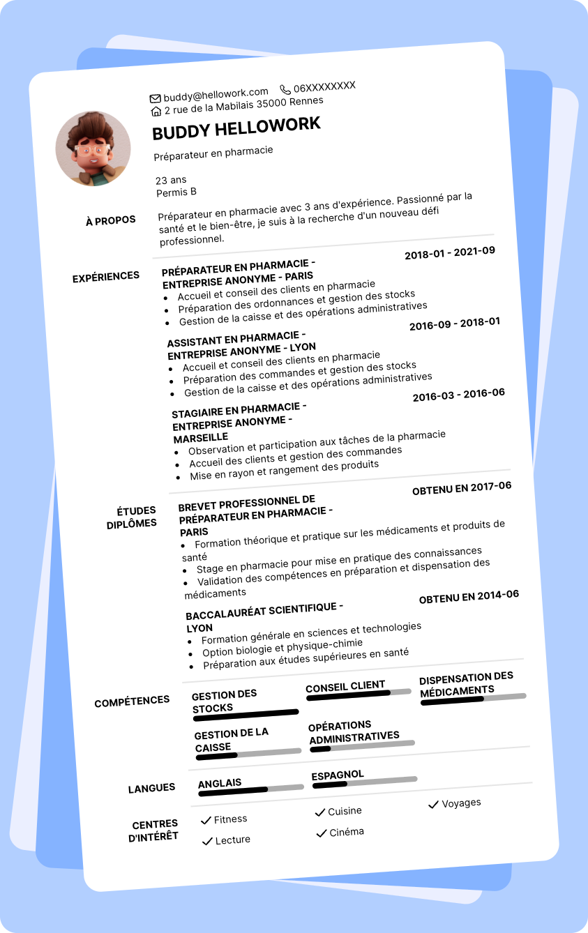 Exemple CV Préparatrice en pharmacie