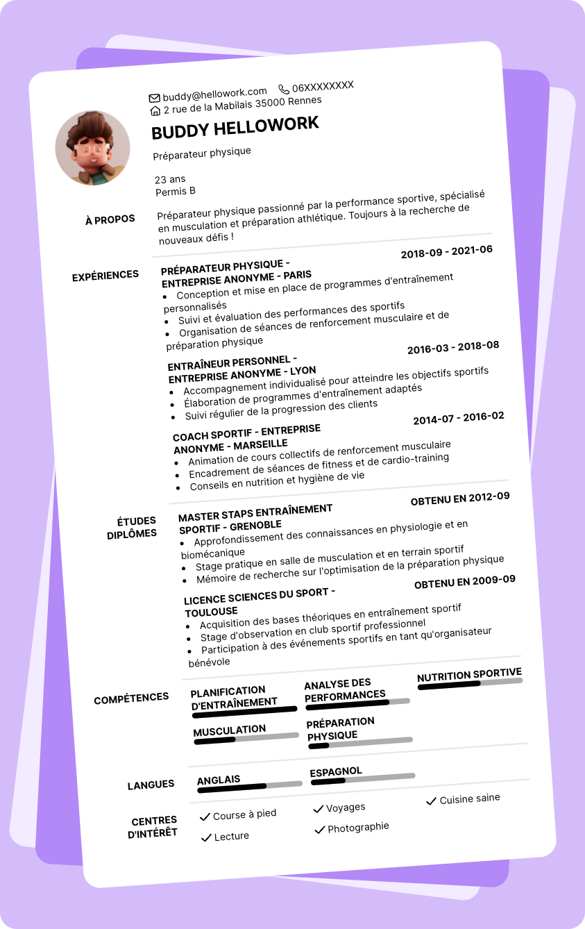 Modèle CV Préparateur physique Exemple CV Préparateur physique