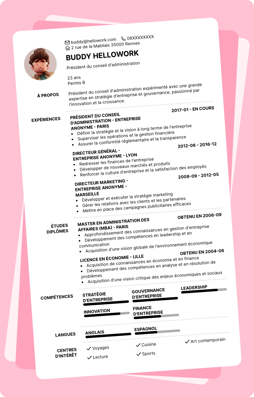 Modèle CV PCA Exemple CV PCA