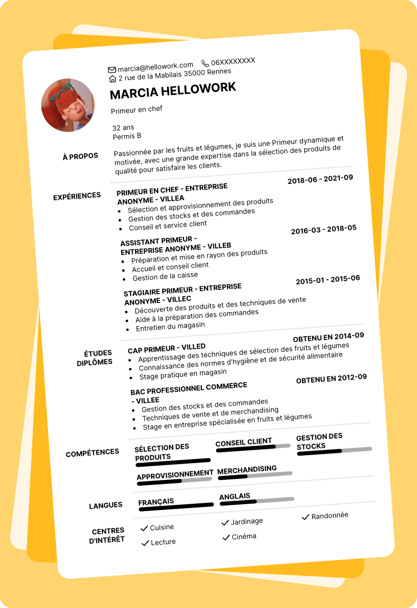 Modèle CV Primeur Exemple CV Primeur