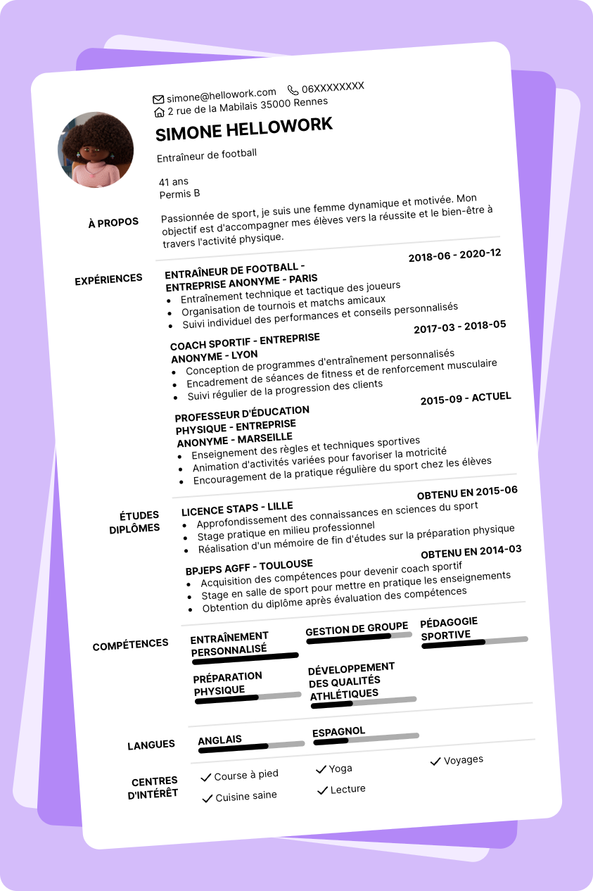 Exemple CV Prof de sport