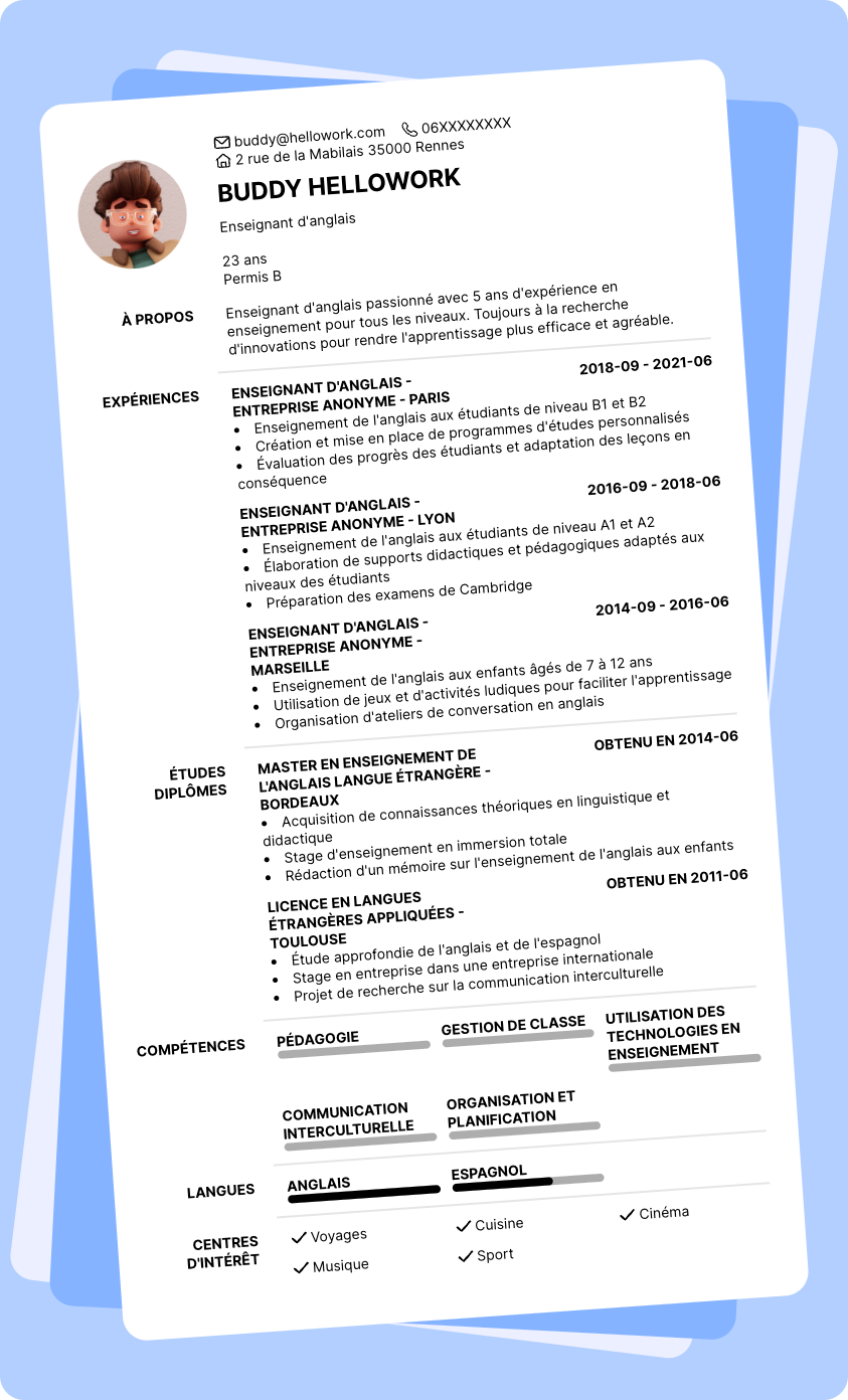 Exemple CV Professeur d'anglais