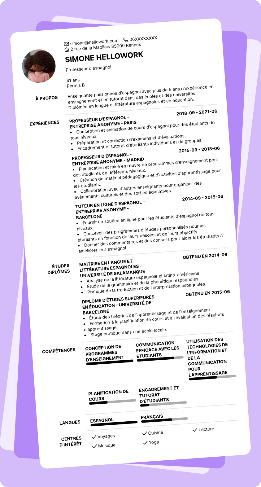 Exemple CV Professeur d'espagnol