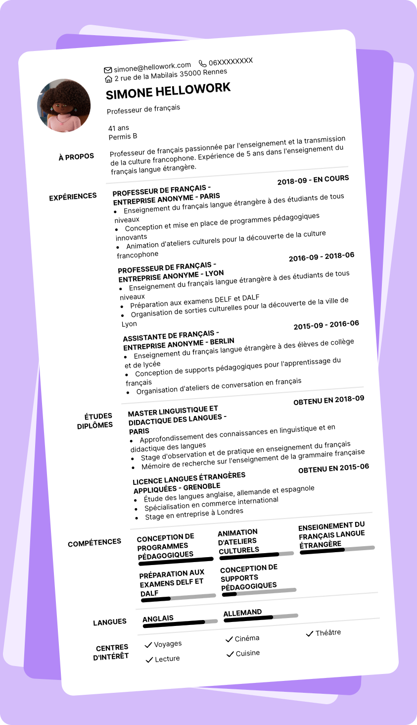 Exemple CV Professeur de français