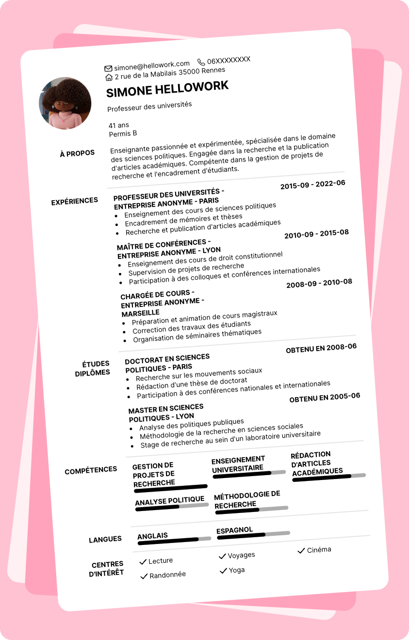 Exemple CV Professeur enseignement supérieur