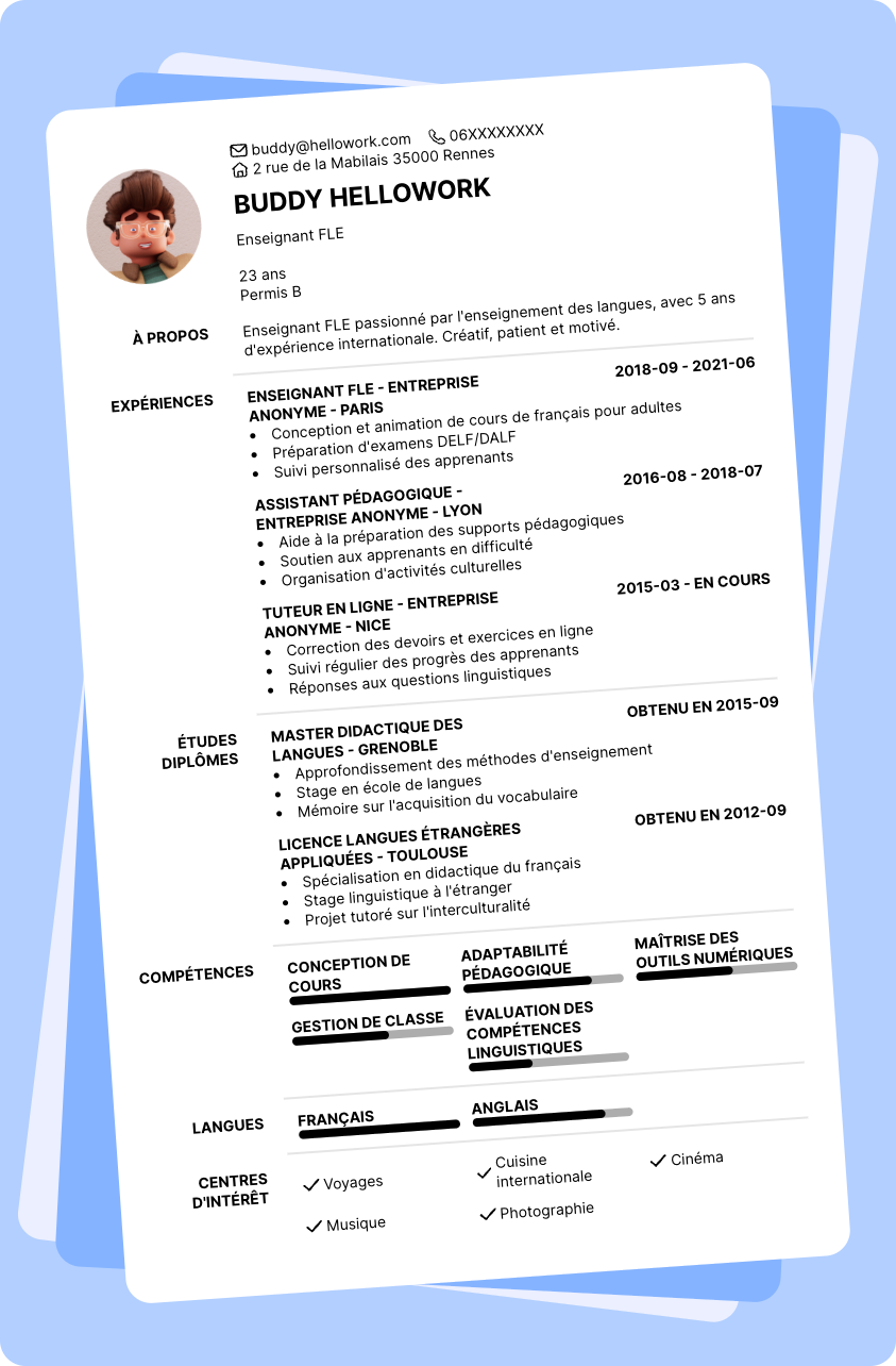 Exemple CV Professeur FLE