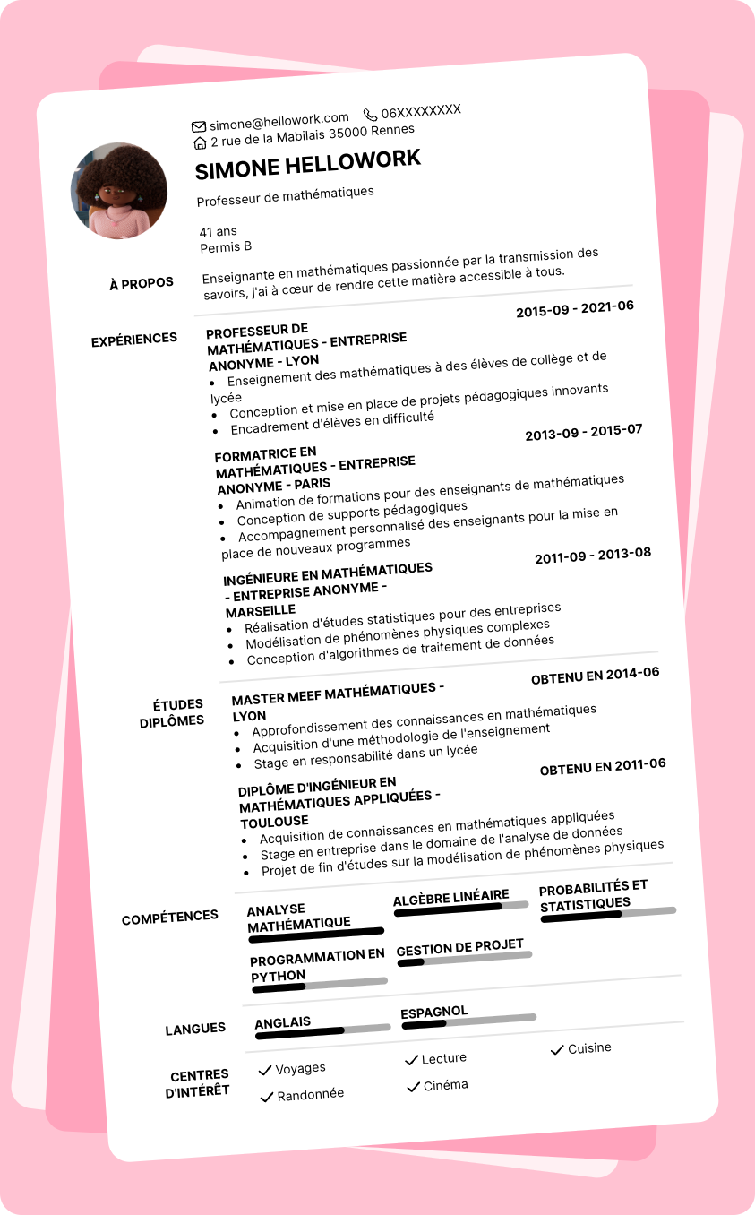 Exemple CV Prof de maths