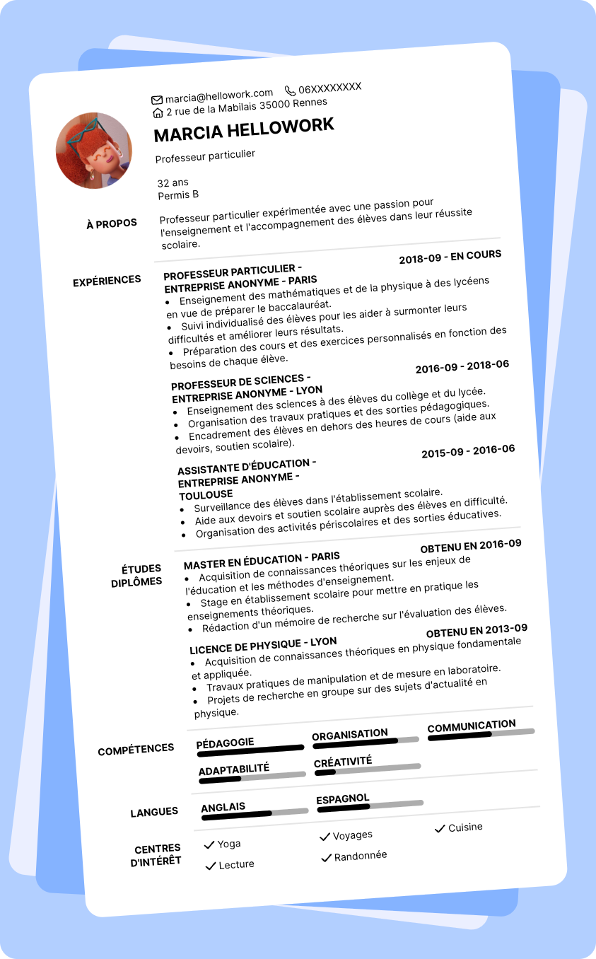Exemple CV Professeur particulier