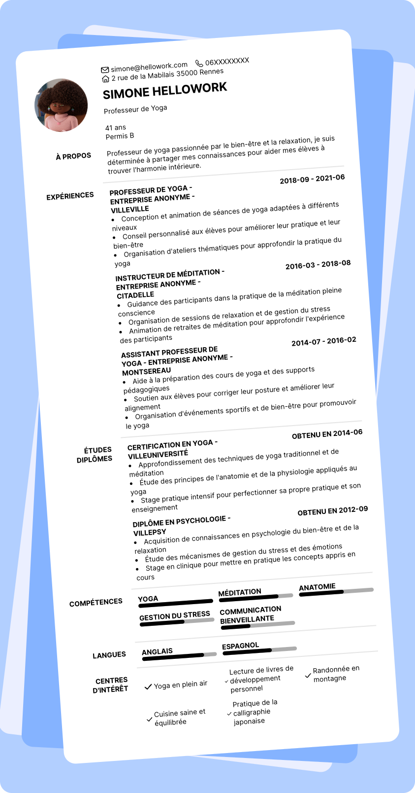 Exemple CV Professeur de yoga
