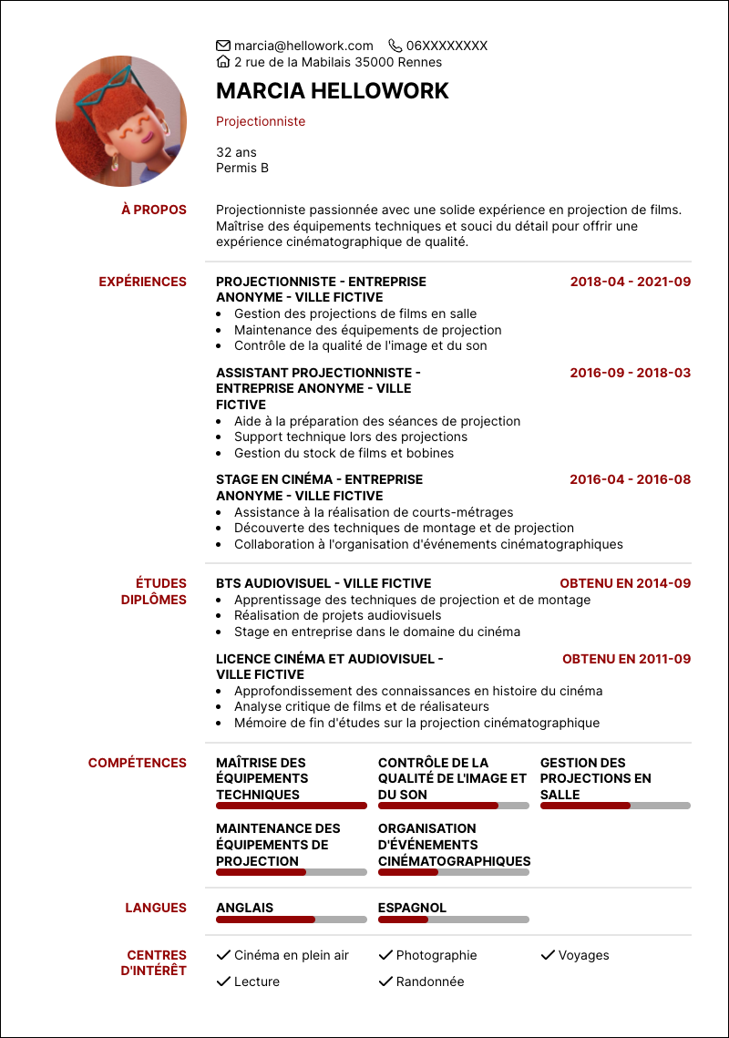 Exemple CV Projectionniste