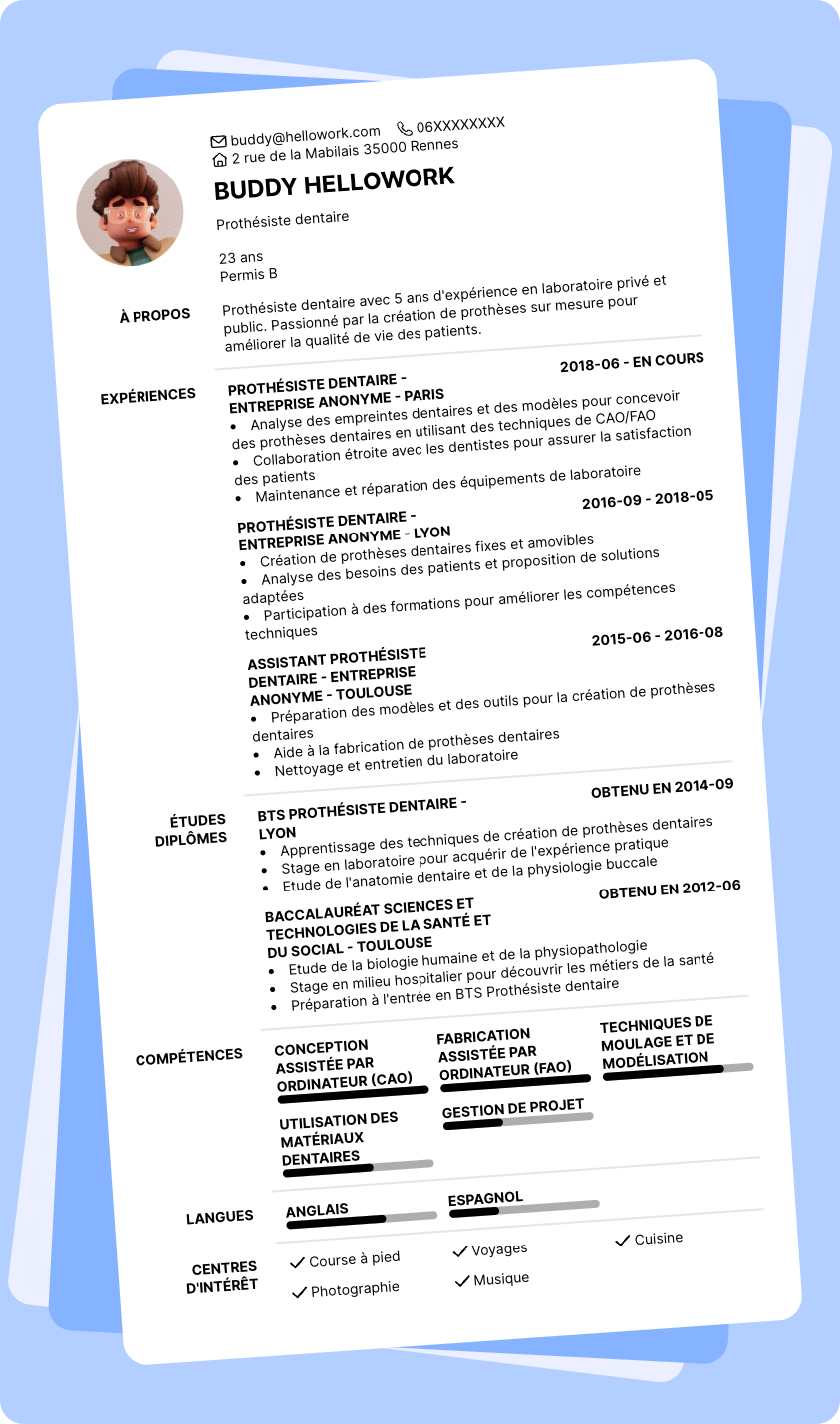 Modèle CV Prothésiste dentaire Exemple CV Prothésiste dentaire