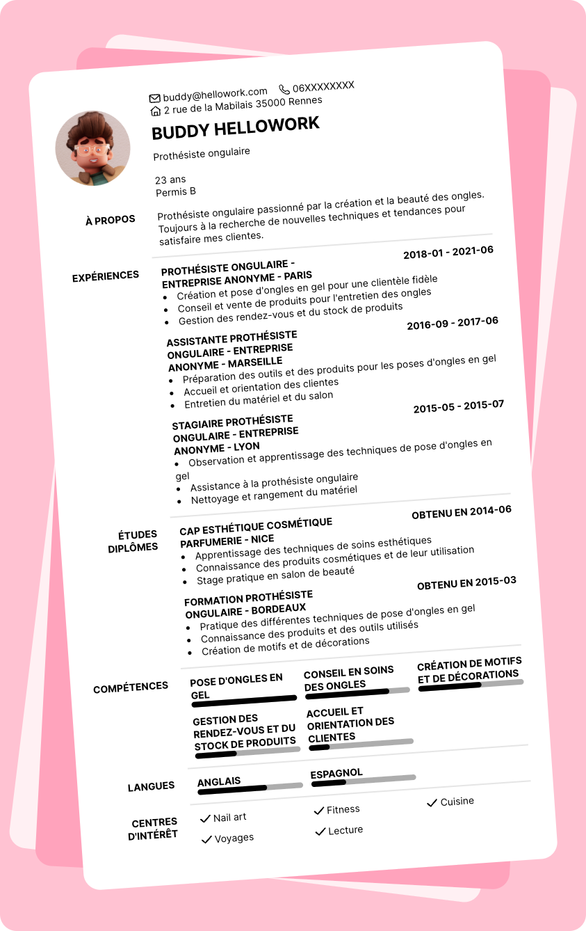 Exemple CV Prothésiste ongulaire