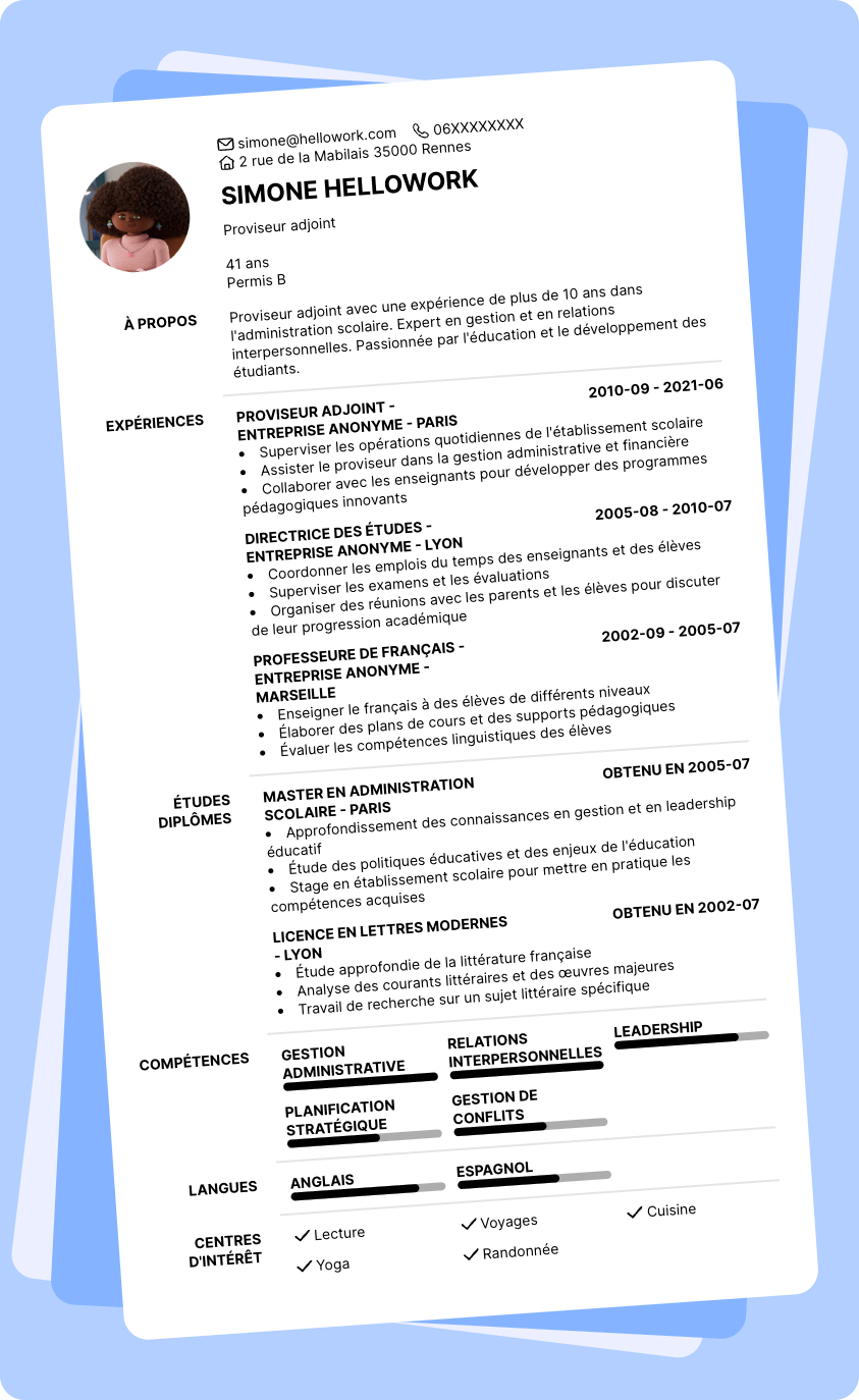 Exemple CV Proviseur adjoint