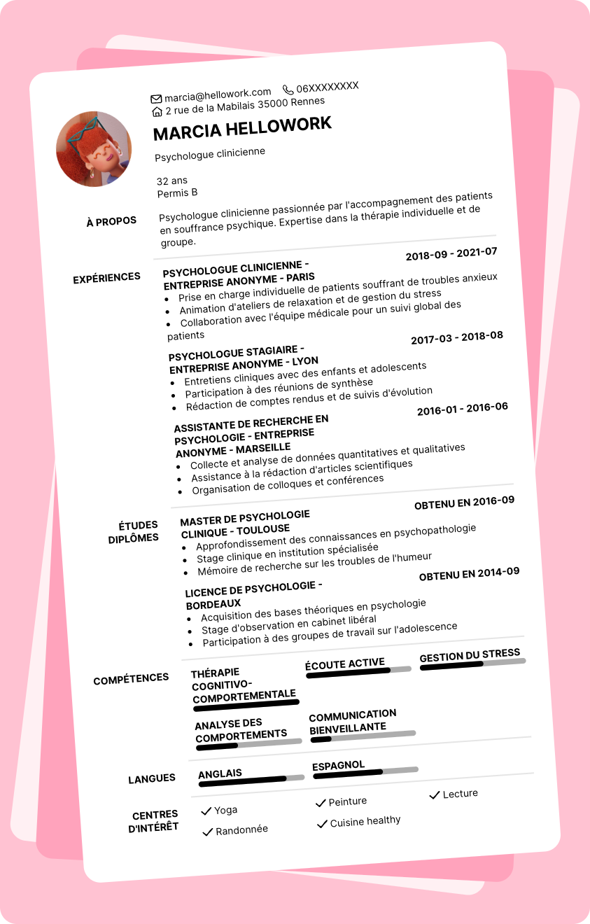 Exemple CV Psychologue clinicien