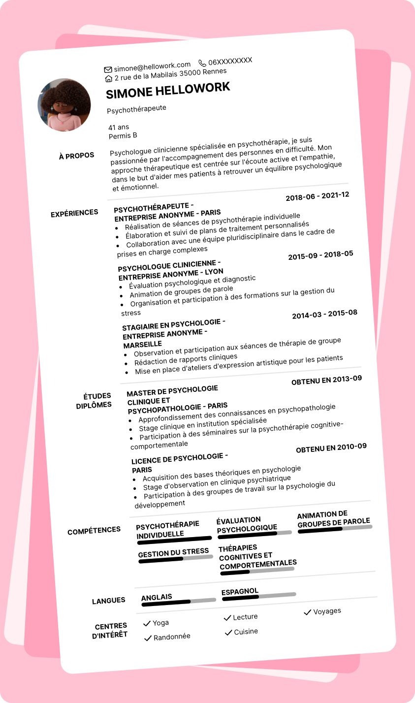 Modèle CV Psychothérapeute Exemple CV Psychothérapeute