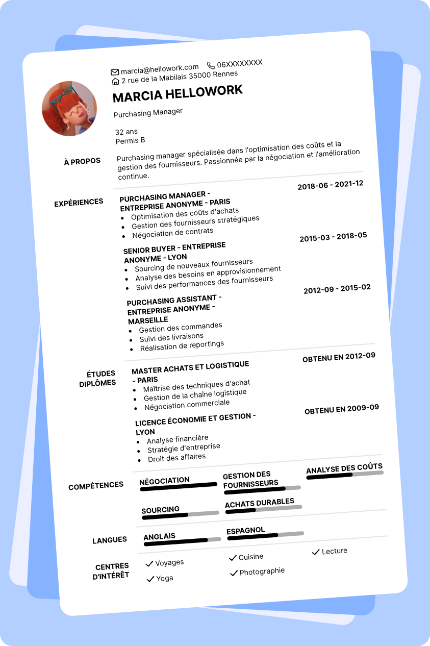 Modèle CV Purchasing manager Exemple CV Purchasing manager