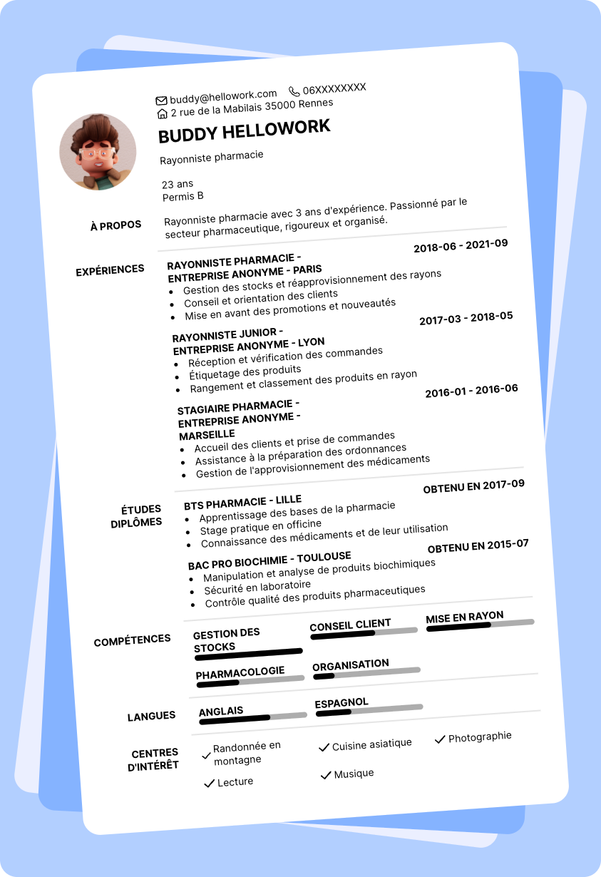 Exemple CV Rayonniste pharmacie