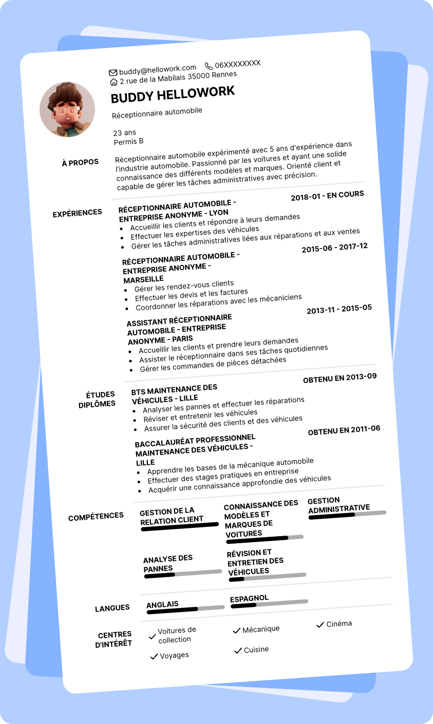 Exemple CV Réceptionnaire automobile