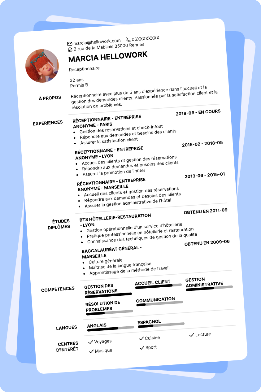 Exemple CV Réceptionnaire