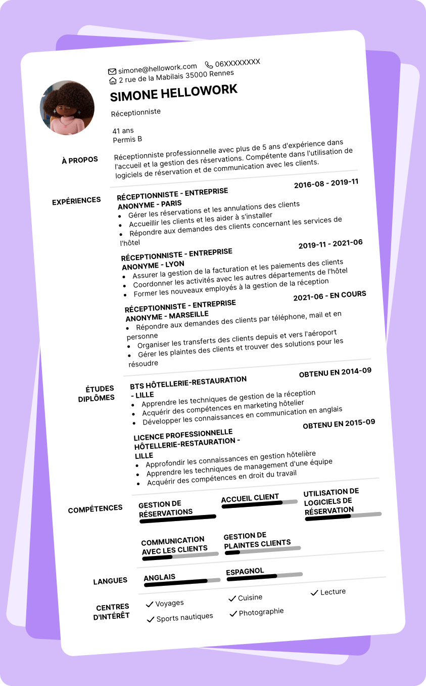 Exemple CV Réceptionniste