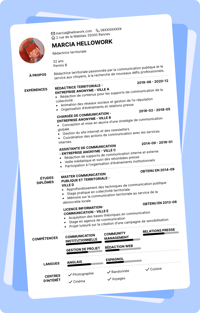 Modèle CV Rédacteur territorial Exemple CV Rédacteur territorial