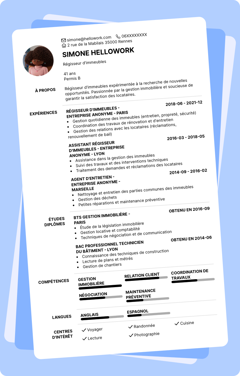 Modèle CV Gestionnaire d'immeuble Exemple CV Gestionnaire d'immeuble