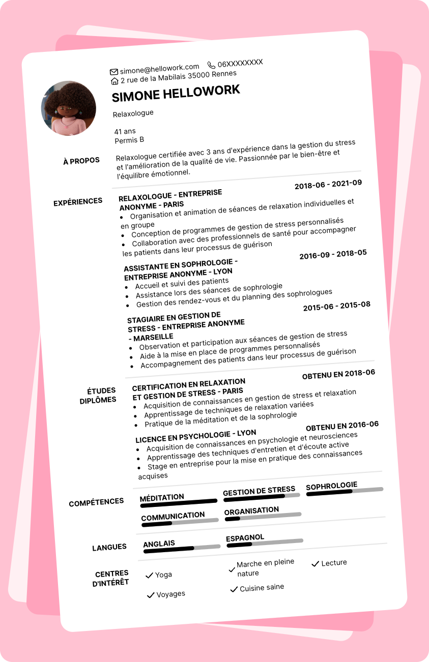 Exemple CV Relaxologue