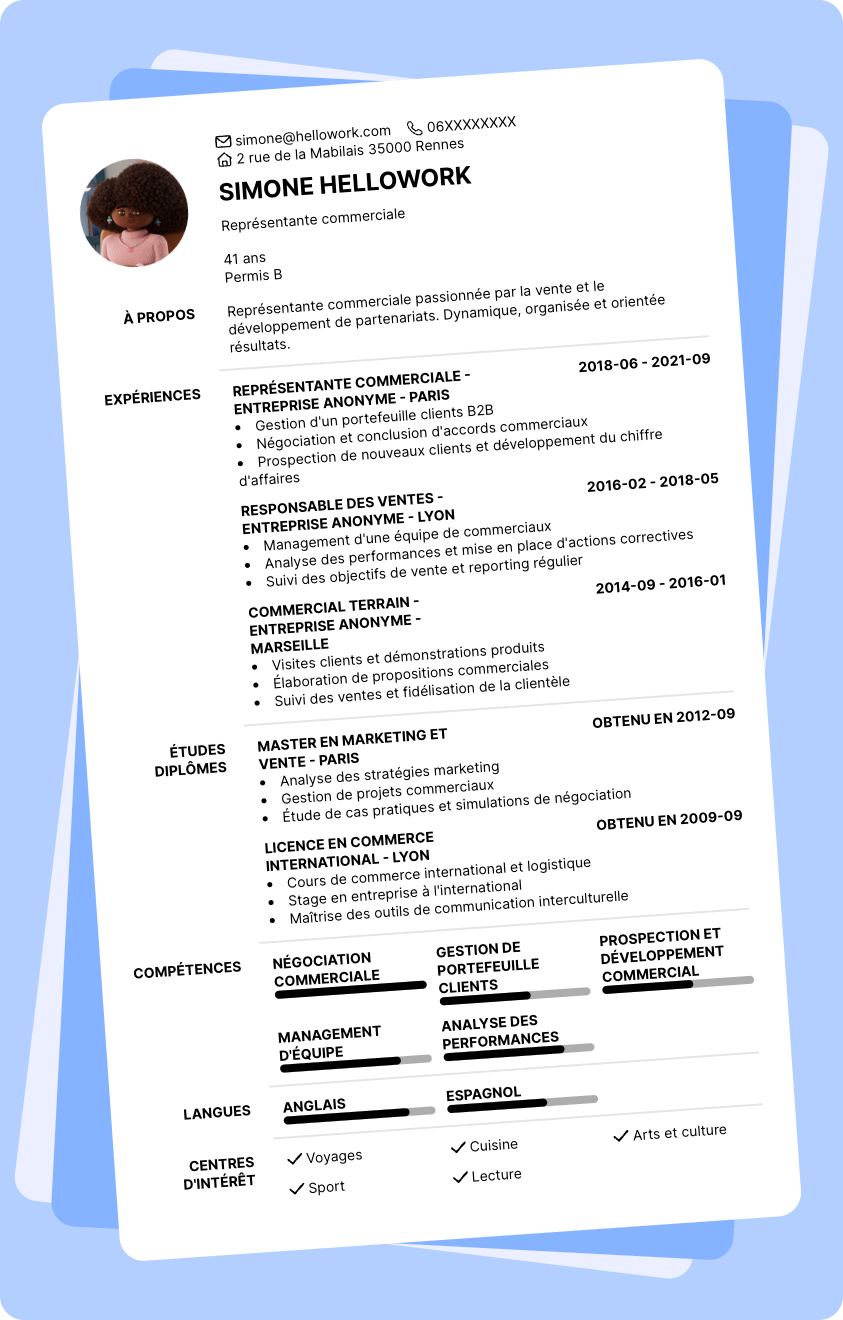 Modèle CV Représentant commercial Exemple CV Représentant commercial