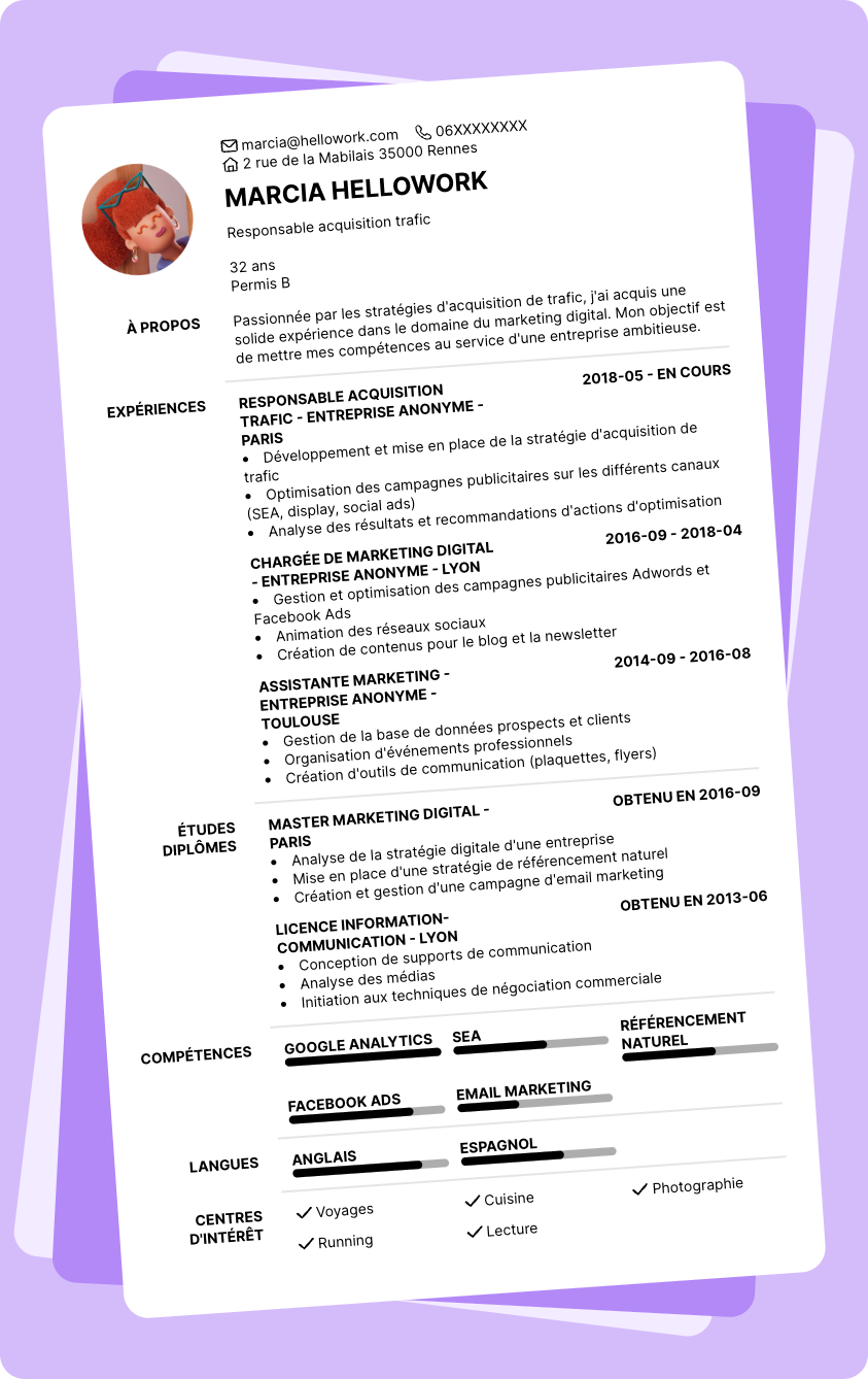 Modèle CV Responsable acquisition trafic Exemple CV Responsable acquisition trafic