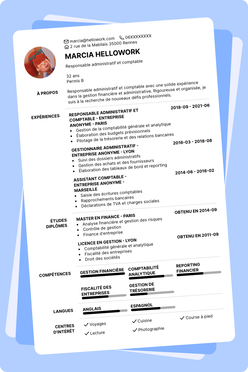 Exemple CV Responsable administratif et comptable