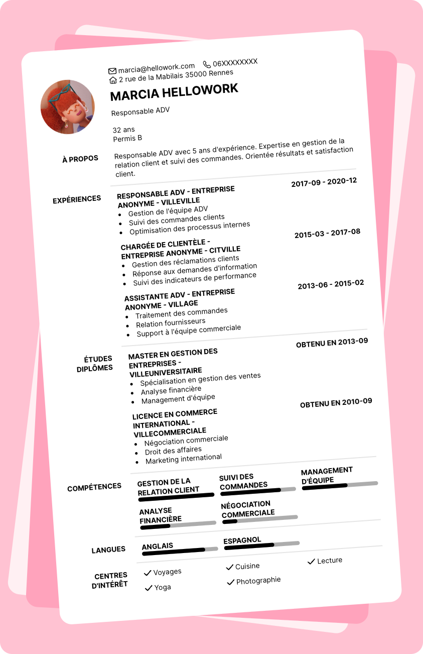 Modèle CV Responsable ADV Exemple CV Responsable ADV