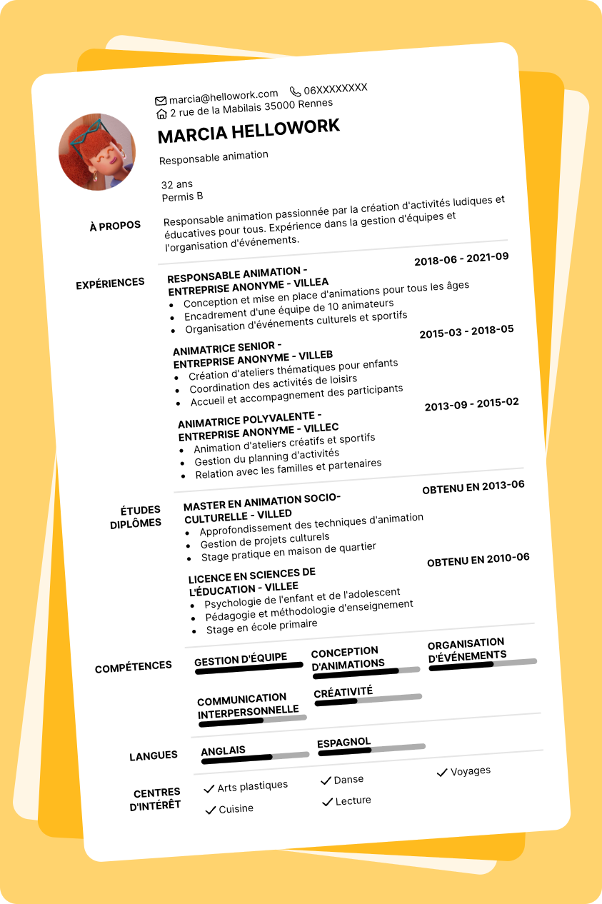 Modèle CV Responsable animation Exemple CV Responsable animation