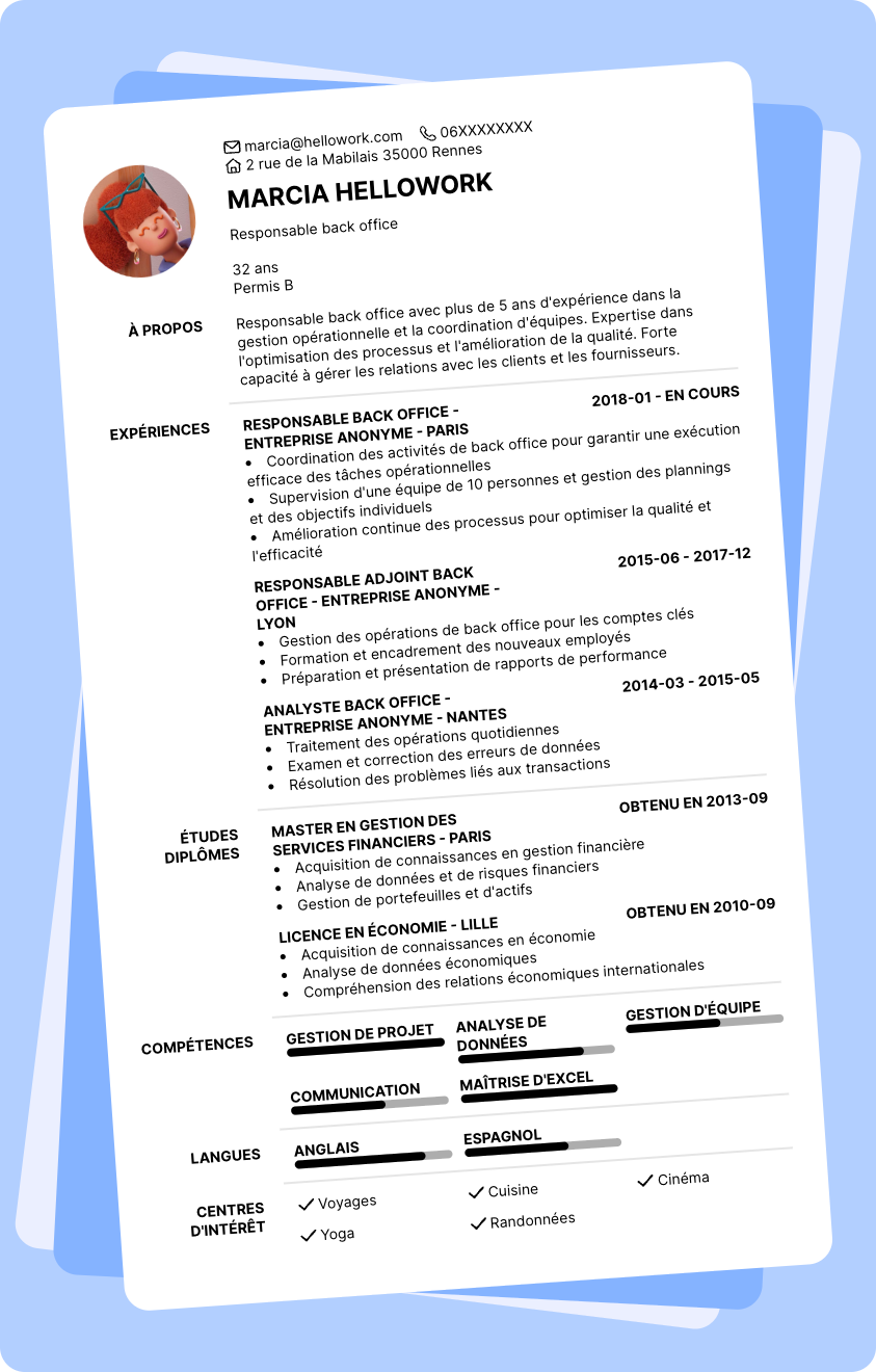 Modèle CV Responsable back office Exemple CV Responsable back office