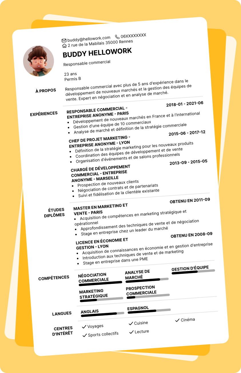 Modèle CV Responsable commercial Exemple CV Responsable commercial