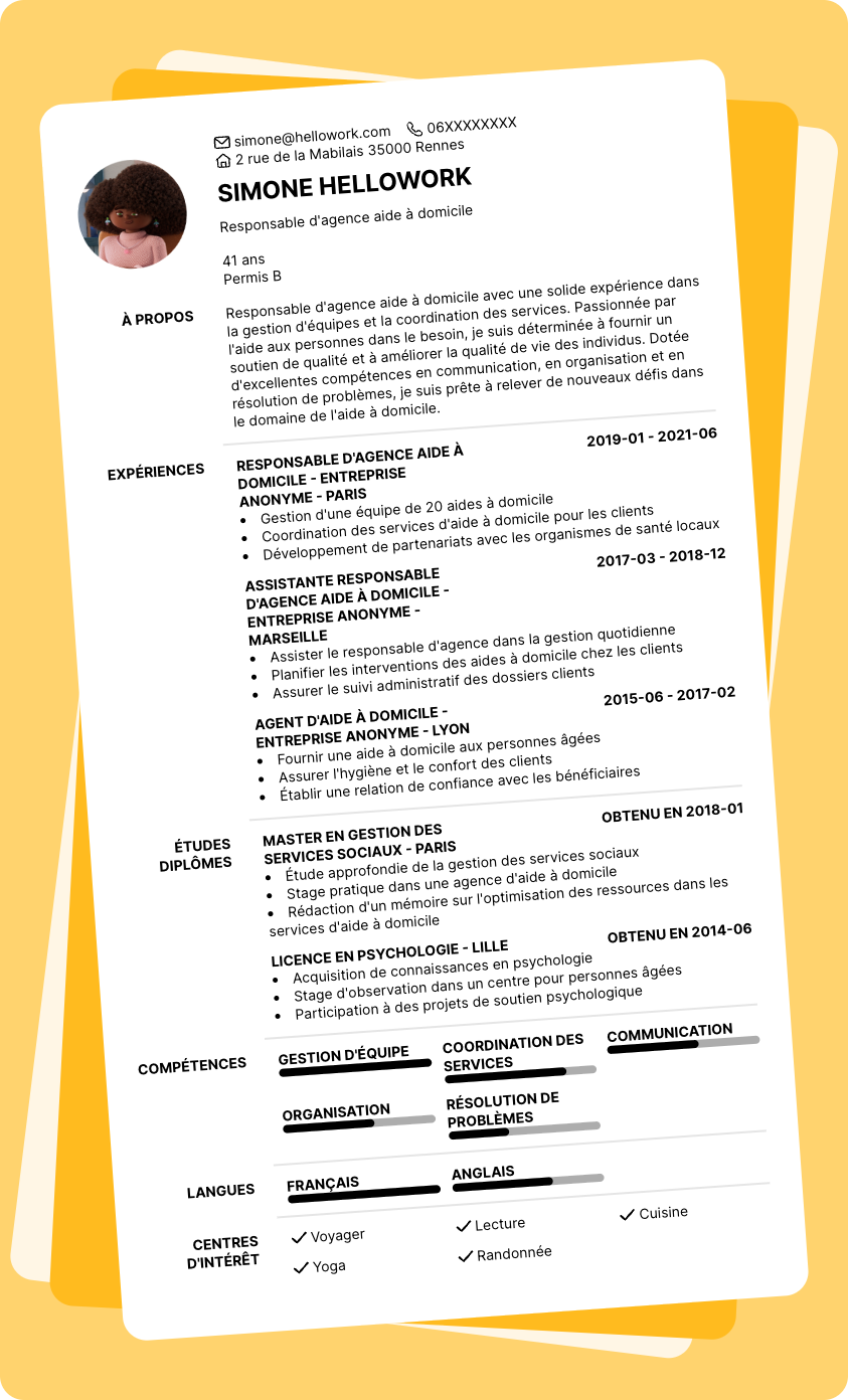 Exemple CV Responsable d'agence aide à domicile