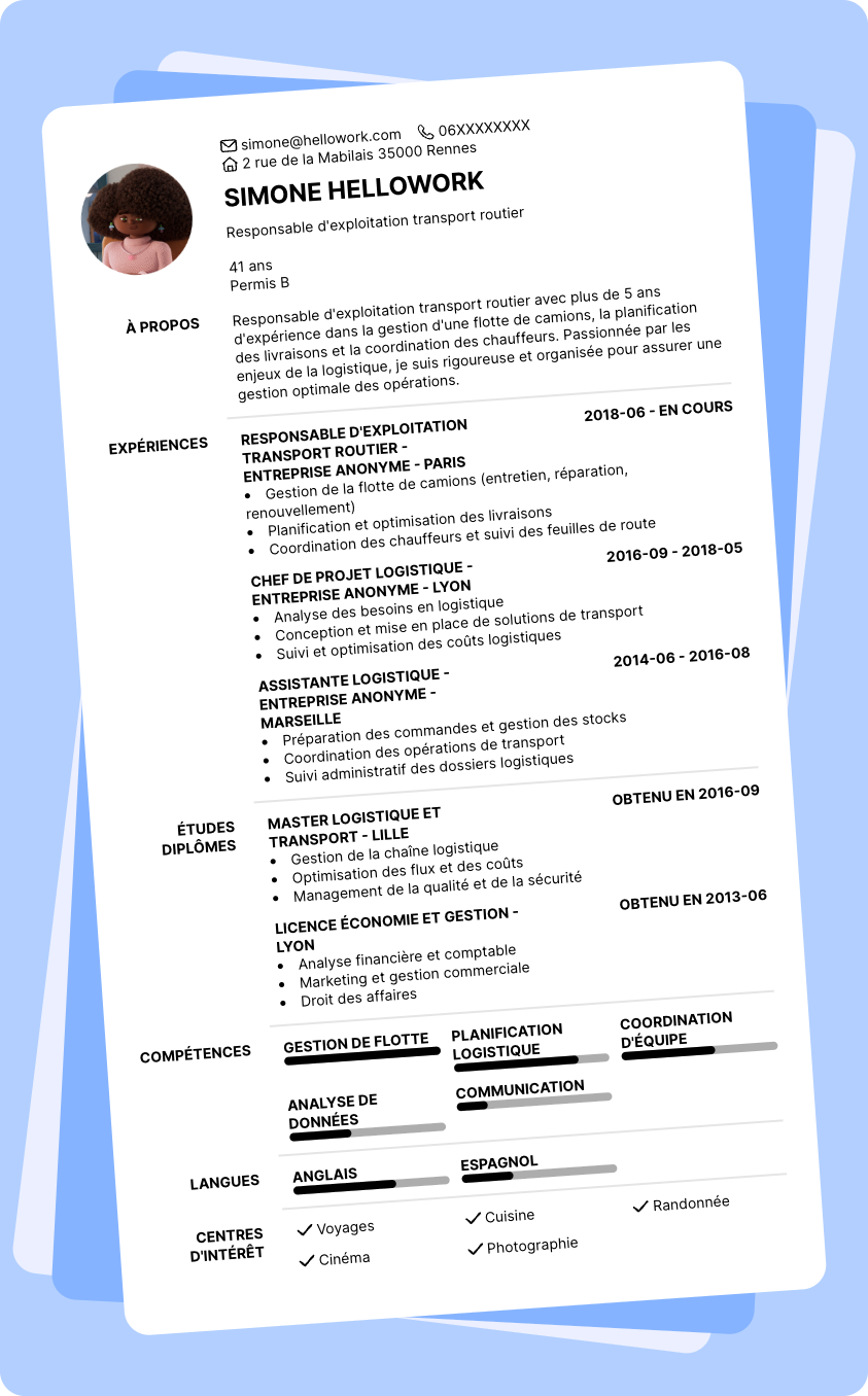 Exemple CV Exploitant de transport