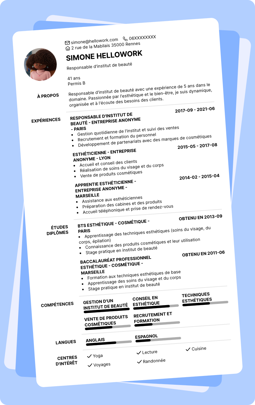 Exemple CV Responsable d'institut de beauté
