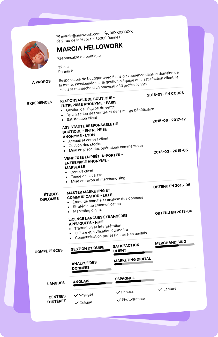 Modèle CV Responsable de boutique Exemple CV Responsable de boutique