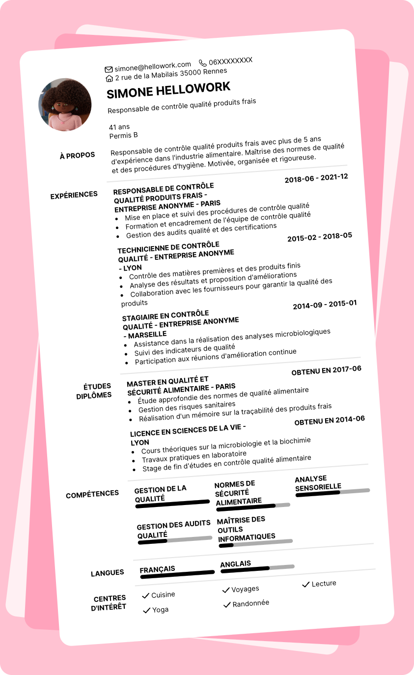 Exemple CV Responsable qualité agroalimentaire
