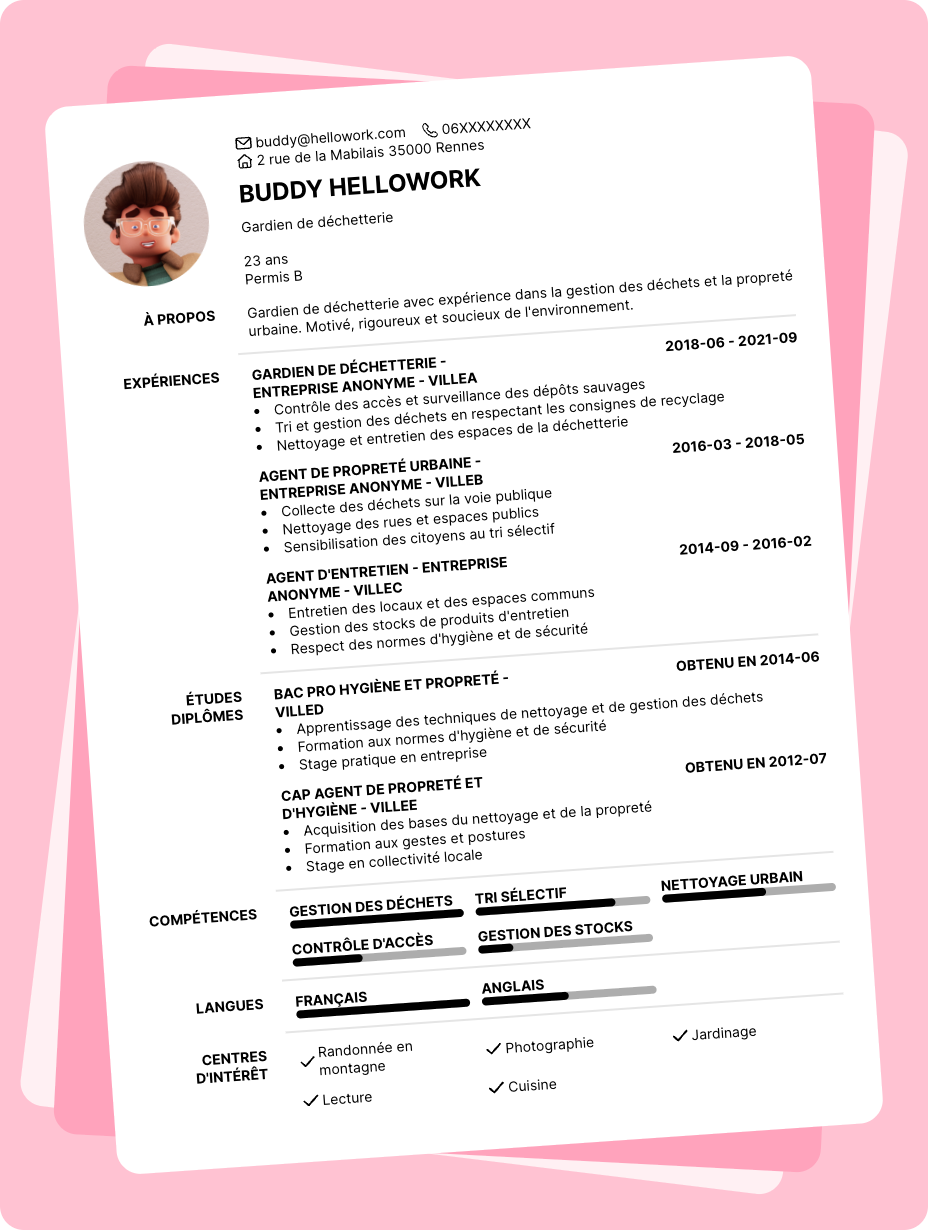 Exemple CV Gardien de déchetterie