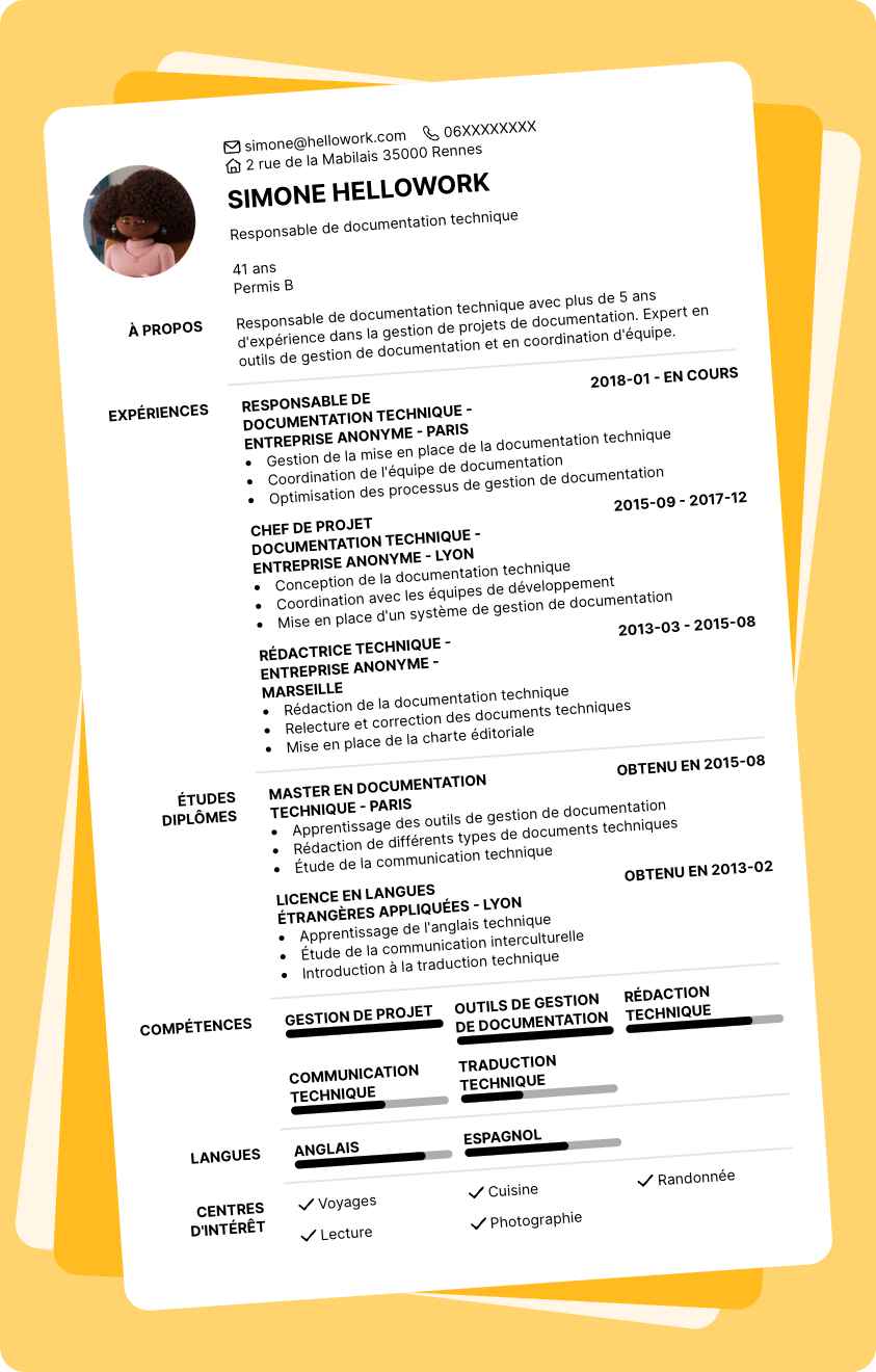 Modèle CV Responsable de documentation technique Exemple CV Responsable de documentation technique