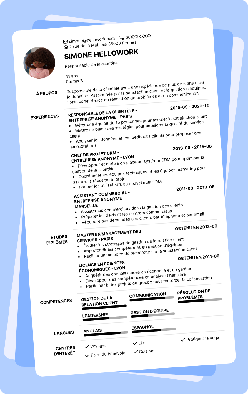Modèle CV Responsable clientèle Exemple CV Responsable clientèle