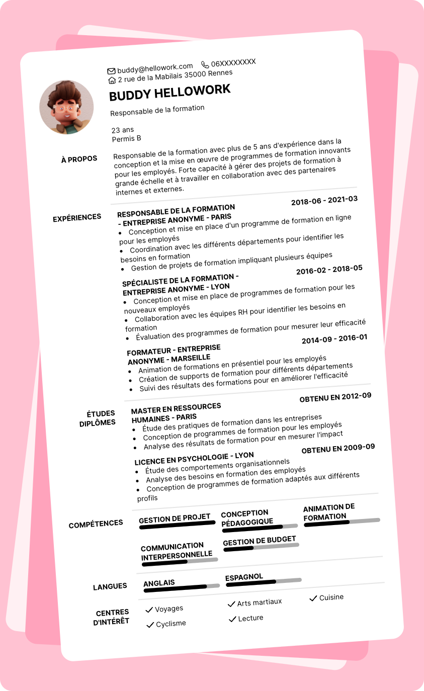 Exemple CV Responsable de formation