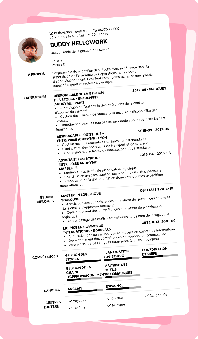 Modèle CV Gestionnaire de stock Exemple CV Gestionnaire de stock