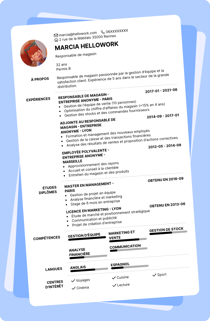 Exemple CV Responsable de magasin